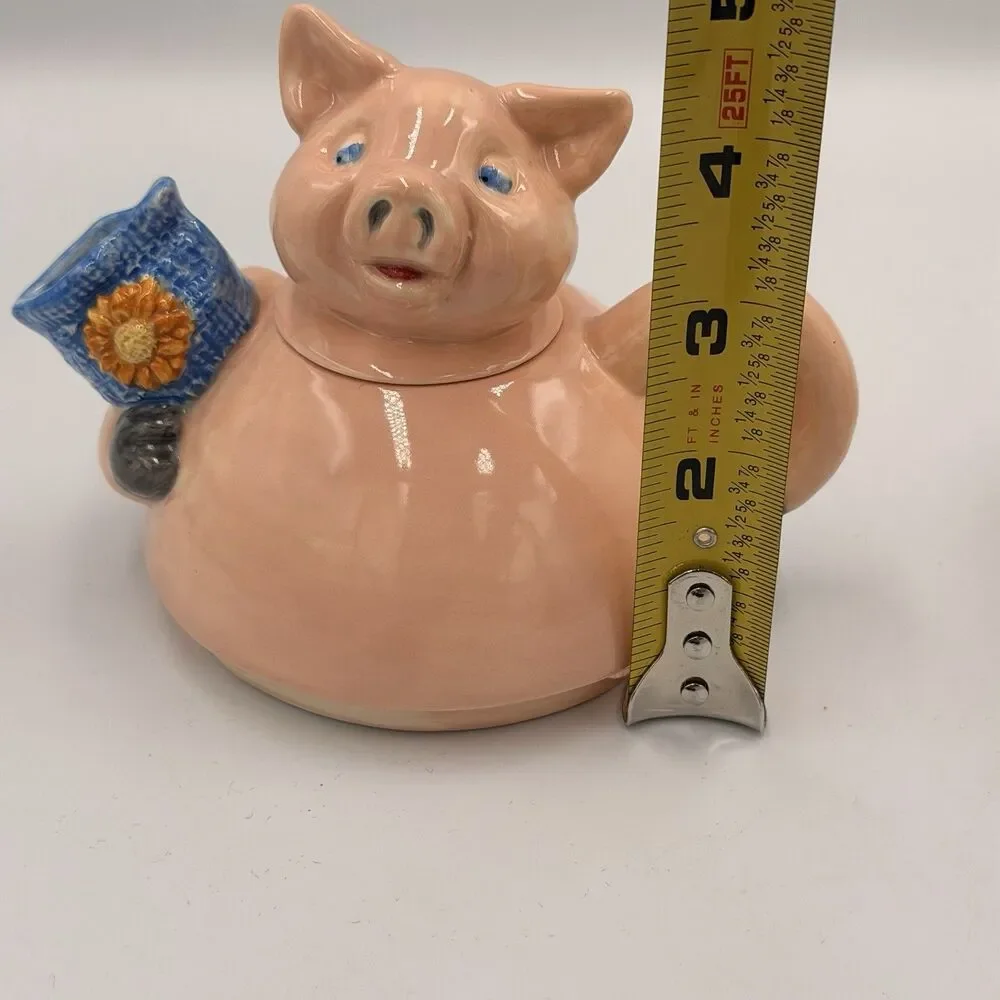 Vintage Ceramic Stacking Pig Teapot Mug Set Sunflower Psalm 51:10 Signed 1999